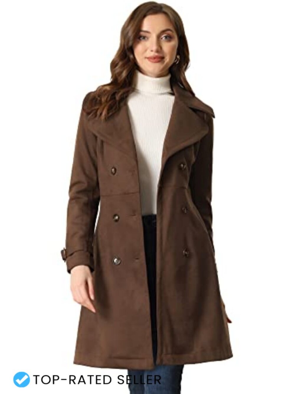 Faux Suede Trench Coat Womens Belted Fall Winter Overcoat